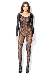 Long Sleeve Large Scale Swirl Pattern Bodystocking. - HAU2519 by Hauty